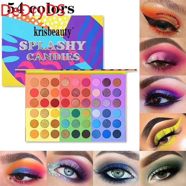 

6 in 1 Splashy Candies 54 Colors Eye Shadow Palette Vivid Look Eyes Makeup Glitter Shimmer Matte Eyeshadow Powder DeDryDS