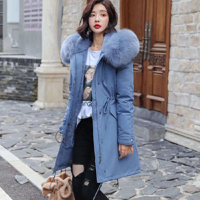 

Photo Shoot Parka 19 New Style Women's Rex Rabbit Fur Inner Wearing Fur Coat Winter Mid-length Deconstructable Fox Fur Collar