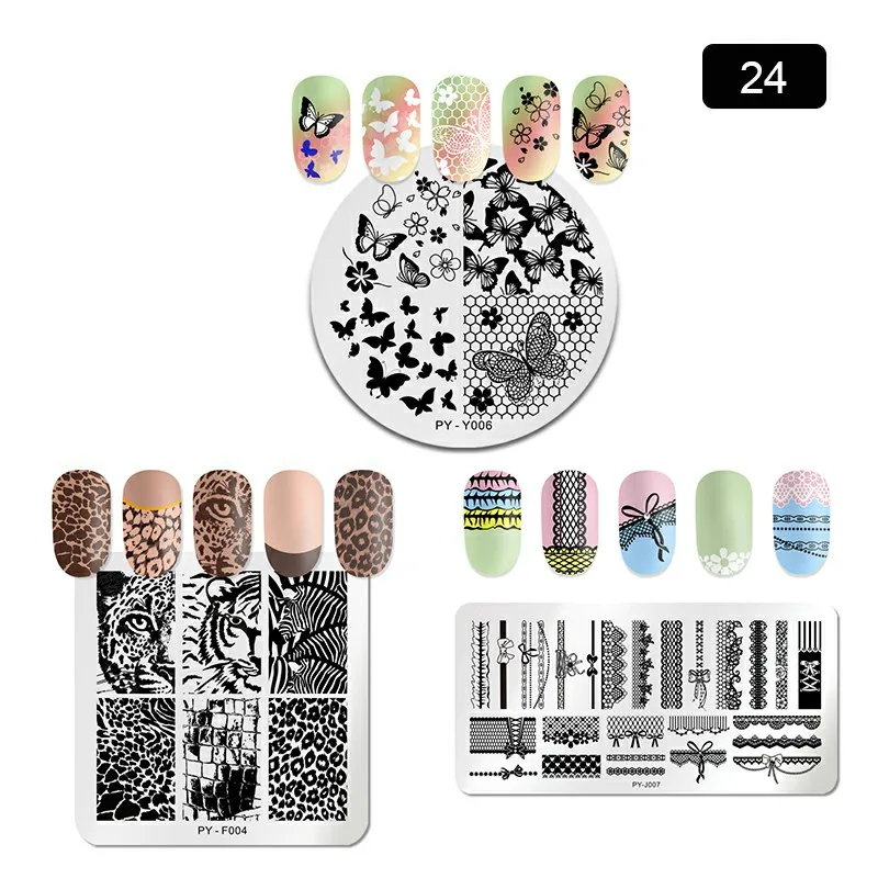 Set 24 PICT YOU прямоугольные пластины для штамповки ногтей геометрические из нержавеющей стали инструменты для штамповки ногтей набор шаблонов - Цвет: Set 24