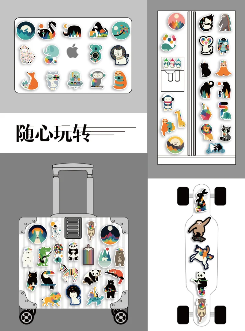100 Zhang Colorful Animal Gorgeous Adhesive Paper Travel Trolley Stickers Cute Waterproof Guitar Skateboard Graffiti Adhesive Pa