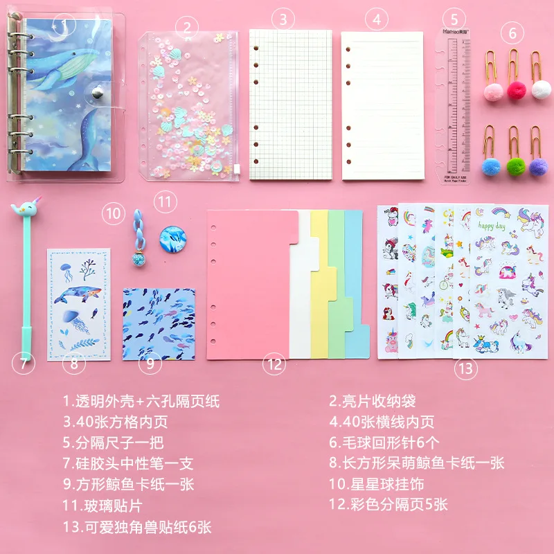 ocean whale Kawaii прозрачный блокнот А6 дневник на спирали планировщик Органайзер Binder Unicorn DIY планировщик программа Bullet Journal notebook - Цвет: ocean whale