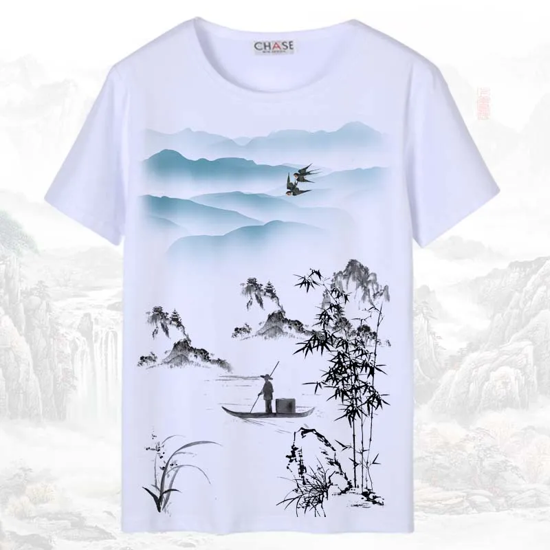 Мужская футболка с коротким рукавом и 3D принтом в китайском стиле, белая футболка Харадзюку, рисунок с чернилами, национальный дракон, Женский японский хлопковый костюм Тан - Цвет: Color13
