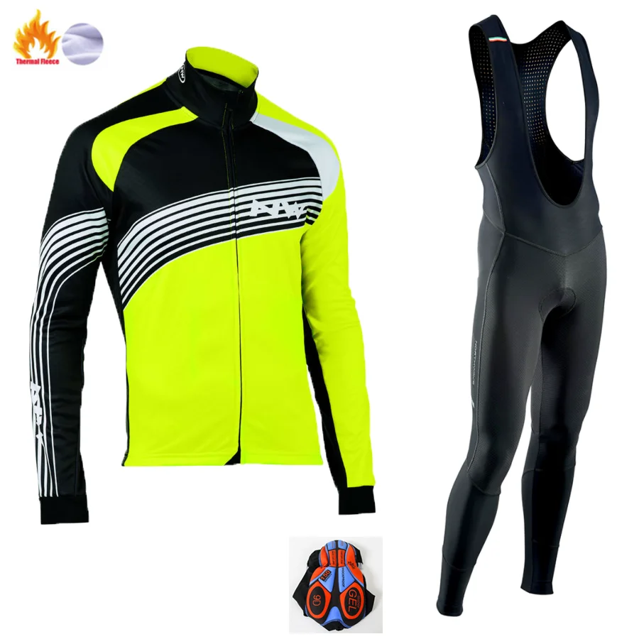 Winter Jersey Suit NW Pro team зимний комплект из Джерси с длинным рукавом для велоспорта, одежда для горного велосипеда, Теплая Флисовая одежда для велоспорта, Майо Ropa Ciclismo - Цвет: Winter Jersey Suit