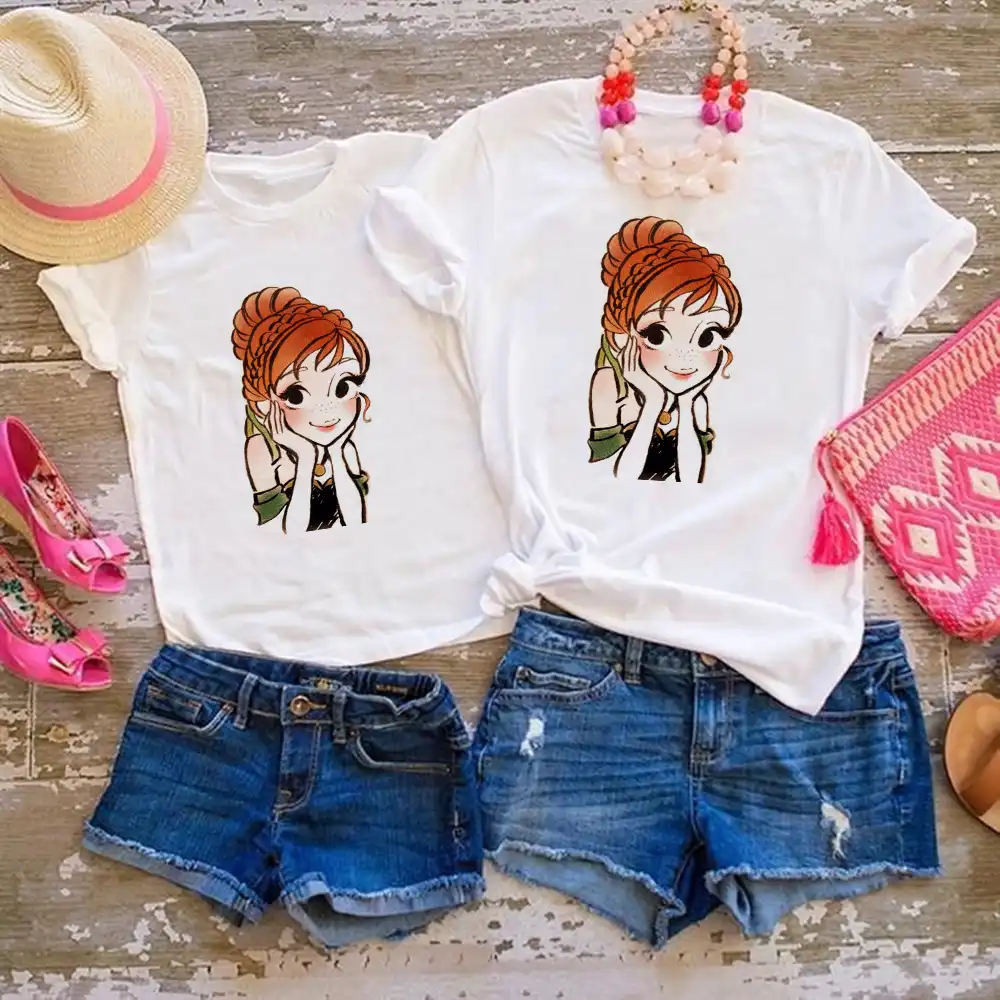 母と私famliyルックファッションディズニープリンセスアンナベビーsisters 服printe原宿子供tシャツドロップシップ 家族お揃いコーデ Aliexpress