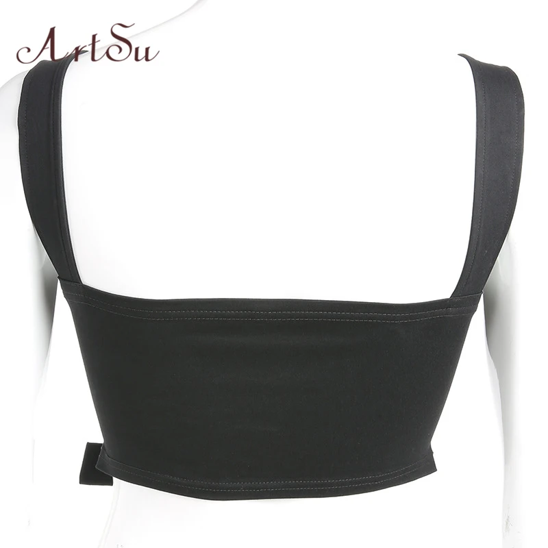 ArtSu женский черный топ на бретелях модный жилет без рукавов короткий топ Mujer Bralette камзол кэжуал сексуальная одежда ASVE20409