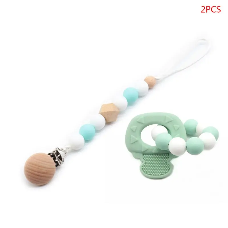 2 шт./компл. детский браслет для прорезывающихся зубов соска цепь Силиконовые Бусины новорожденный молярная игрушка - Цвет: Зеленый