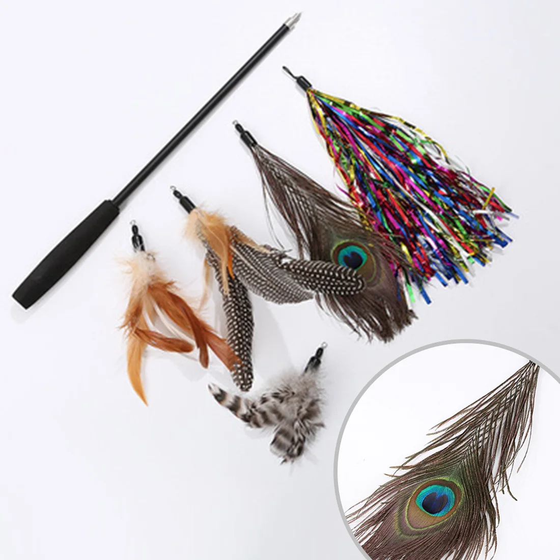 Retractable Cat Feather Toy Feather Teaser Stick Wand Pet Interactive