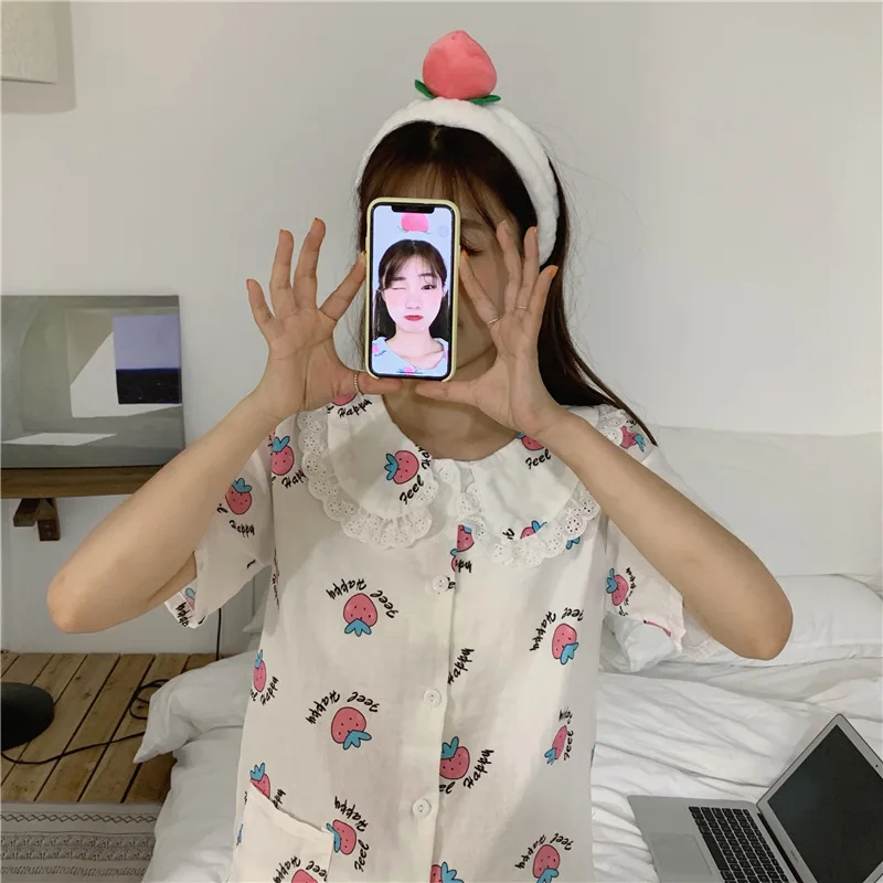 Летнее женское платье для фотосессии, стиль, Южная Корея, принт с фруктами, короткий рукав, шорты, пижама, костюм, спортивный костюм для студентов