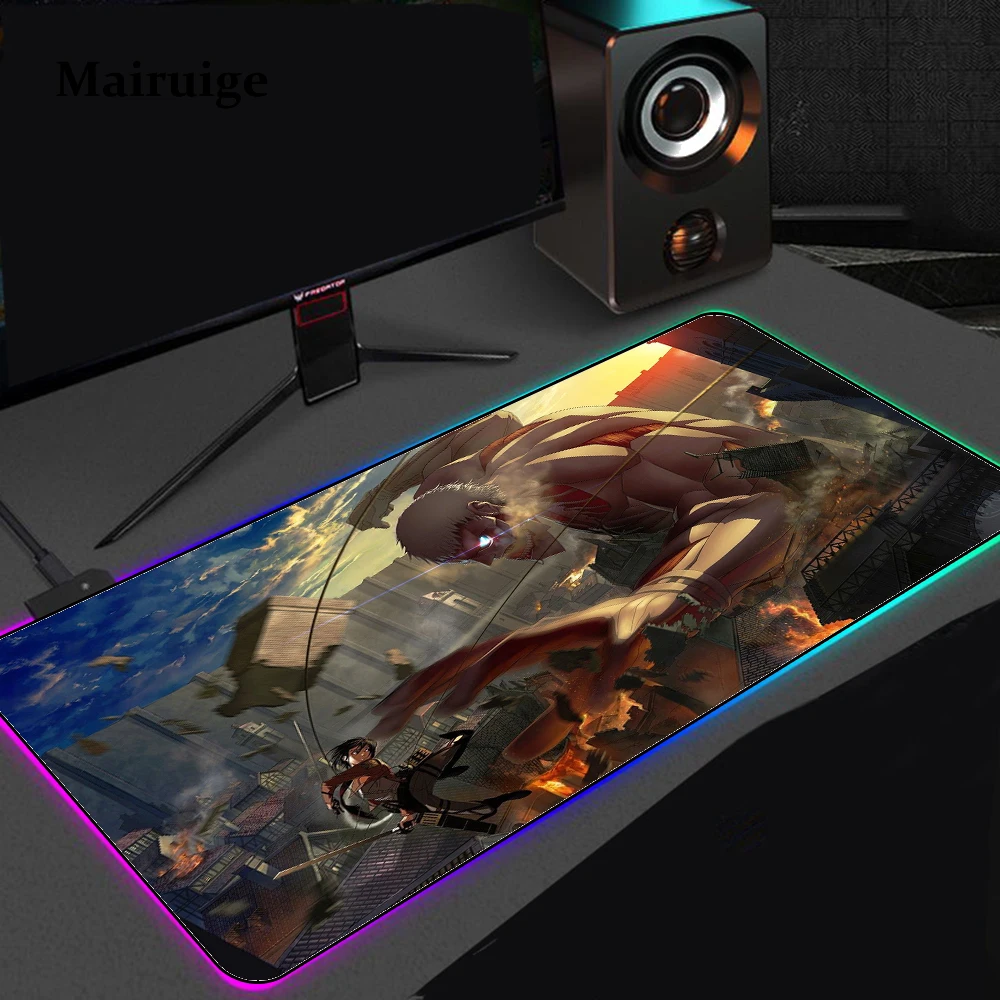 

LED Light MIKASA Attack On Titan Gaming RGB Super Soft Large Keyboard Cover Non-Slip Rubber Carpet Desk Mat PC Game MousePad