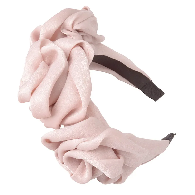 New Fashion Solid Satin Hairband Women Hair Accessories Hair Hoop Rose Flowers Hair Bands For Girls Wide Headband Cute Headwear