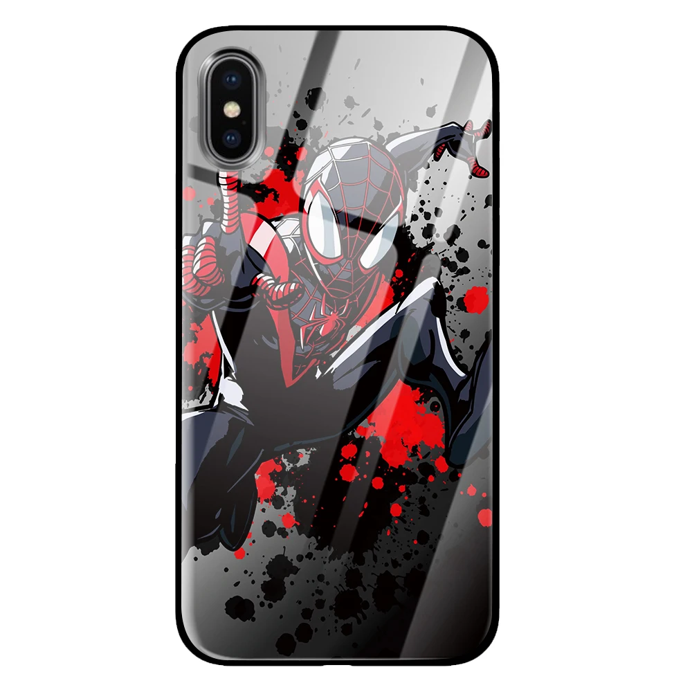 Роскошный чехол spiderman из закаленного стекла для iPhone 5 5S 6 6s 7 8 Plus X XS XR 11 Pro Max - Цвет: 7