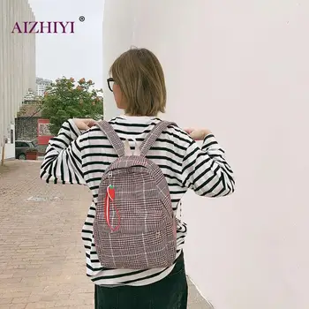 

Fashion Plaid Women Travel Backpack Students Casual School Shoulder Bookbag Teen Girls Canvas Leisure Large Backpacks