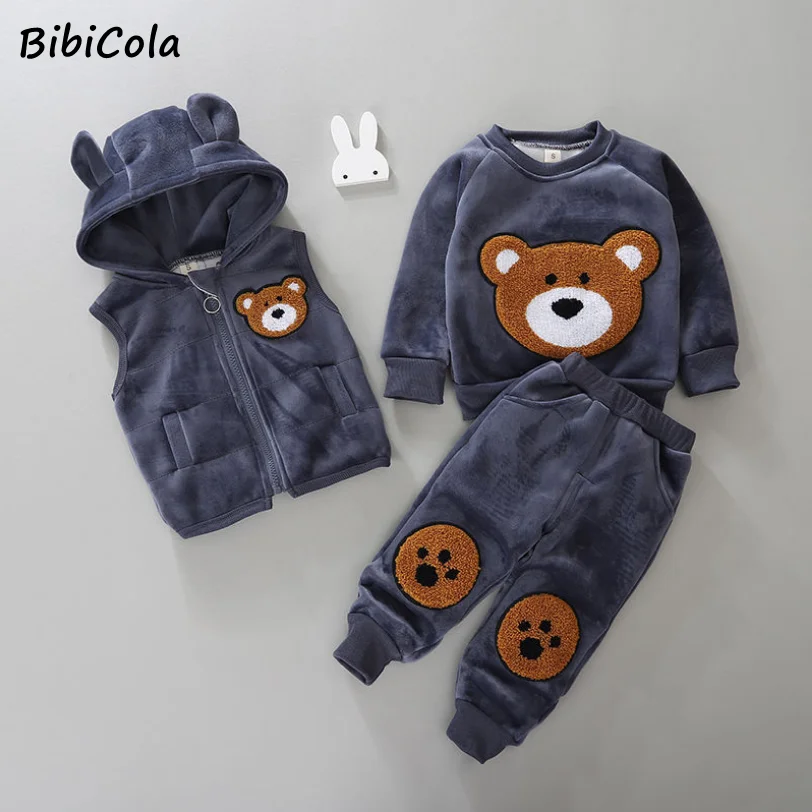 Boys Tracksuits Outfit Sets Cotton Hooded Jacket+BodyVest+Pants-12-18-24months 