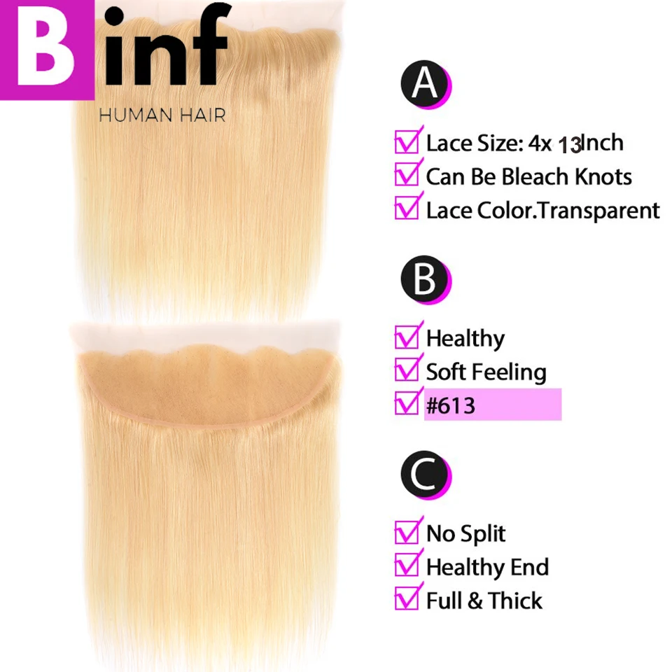 BINF 613 пучки с фронтальной бразильские прямые волосы Реми 3 пучка с "13X4" фронтальные светлые человеческие волосы фронтальные с пучками