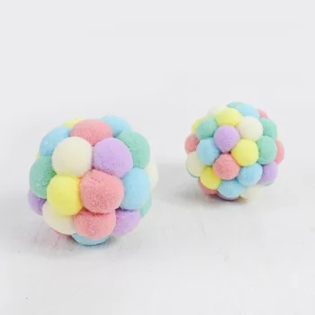 

Interactive with Bell Plush Multi-color Cat Toy round Spherical Macarons Color Pet Cat Toy
