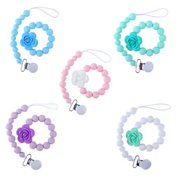 

2 Pcs Set Baby Teething Bracelet Pacifier Clips Beads Infant Chew Toy Jewellery