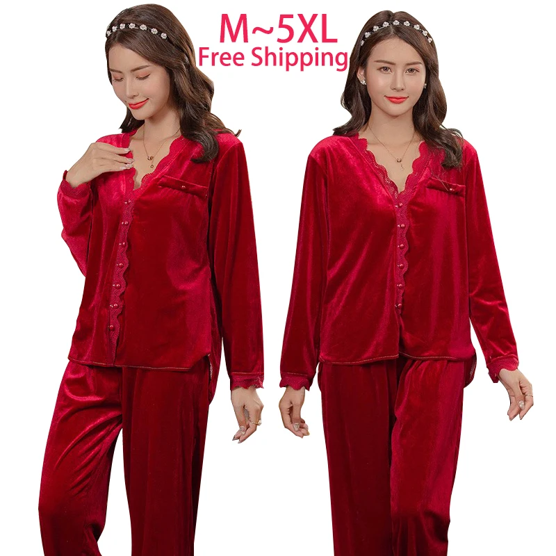 Tanio 5XL Plus ponadgabarytowe piżamy koronkowe damskie aksamitna piżama Fat