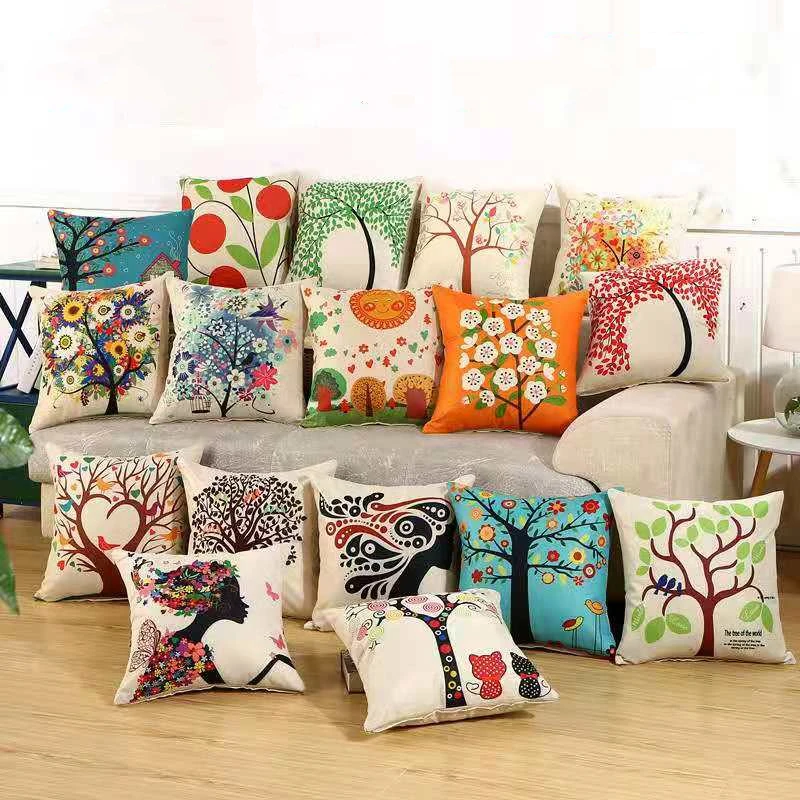 

45*45CM Square Pillowcase Tropical Plants Printed Polyester Decorative Pillow Case Green Leaves Throw Cartoon Cusion Cover