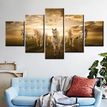 

5 Panels Canvas Paintings Wall Art for Living Room Decor Running Steed Pictures Modular HD Prints Clouds Animal Horses Poster