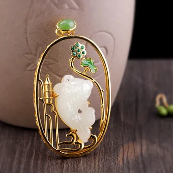

direct marketing new sautoir wholesale 925 sterling silver jewelry fashion brocade carp hetian jade pendant