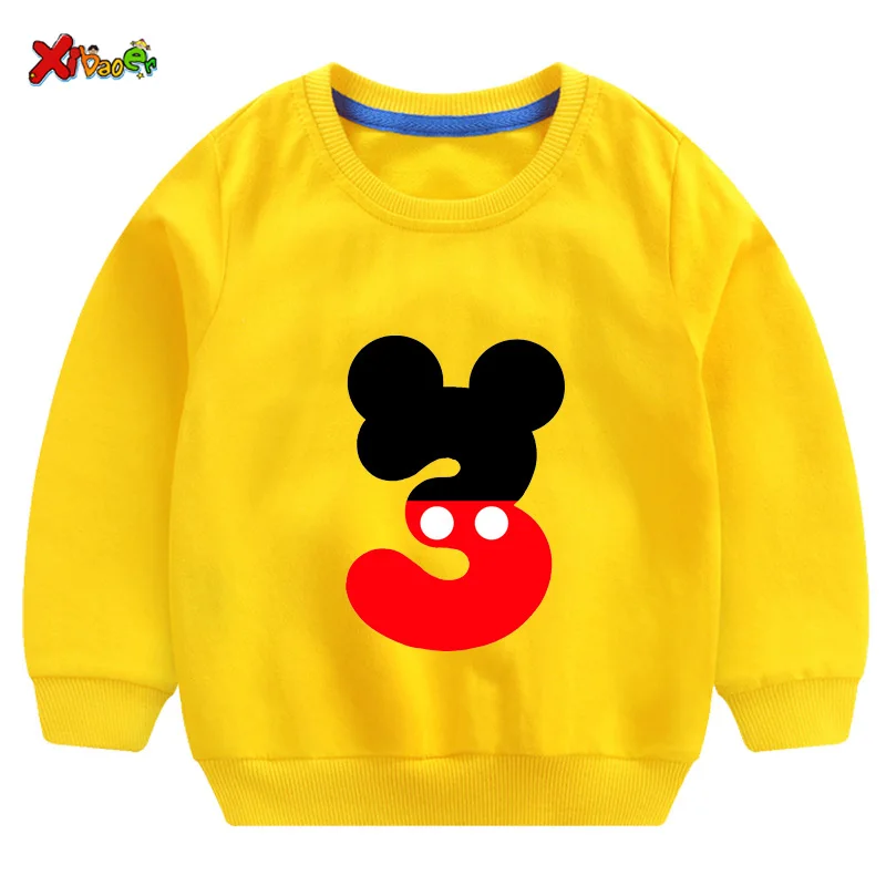 Футболка на день рождения для мальчиков и девочек; свитшоты для детей 3 лет; одежда для малышей; детский топ с длинными рукавами и рисунком цифр - Цвет: sweatshirt yellow