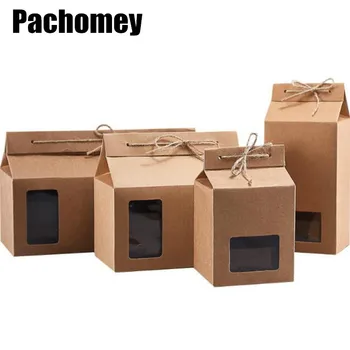 

10pcs/lot Kraft Paper Box With PVC Window DIY Handmade Package With Rope Tea Gift Packing Boxes 20080201