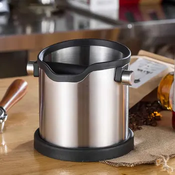 

1800ml Grind Container Silver Stainless Steel Kitchen Tool Coffee Knock Box Practical Large Capacity Anti Slip Waste Bin Home