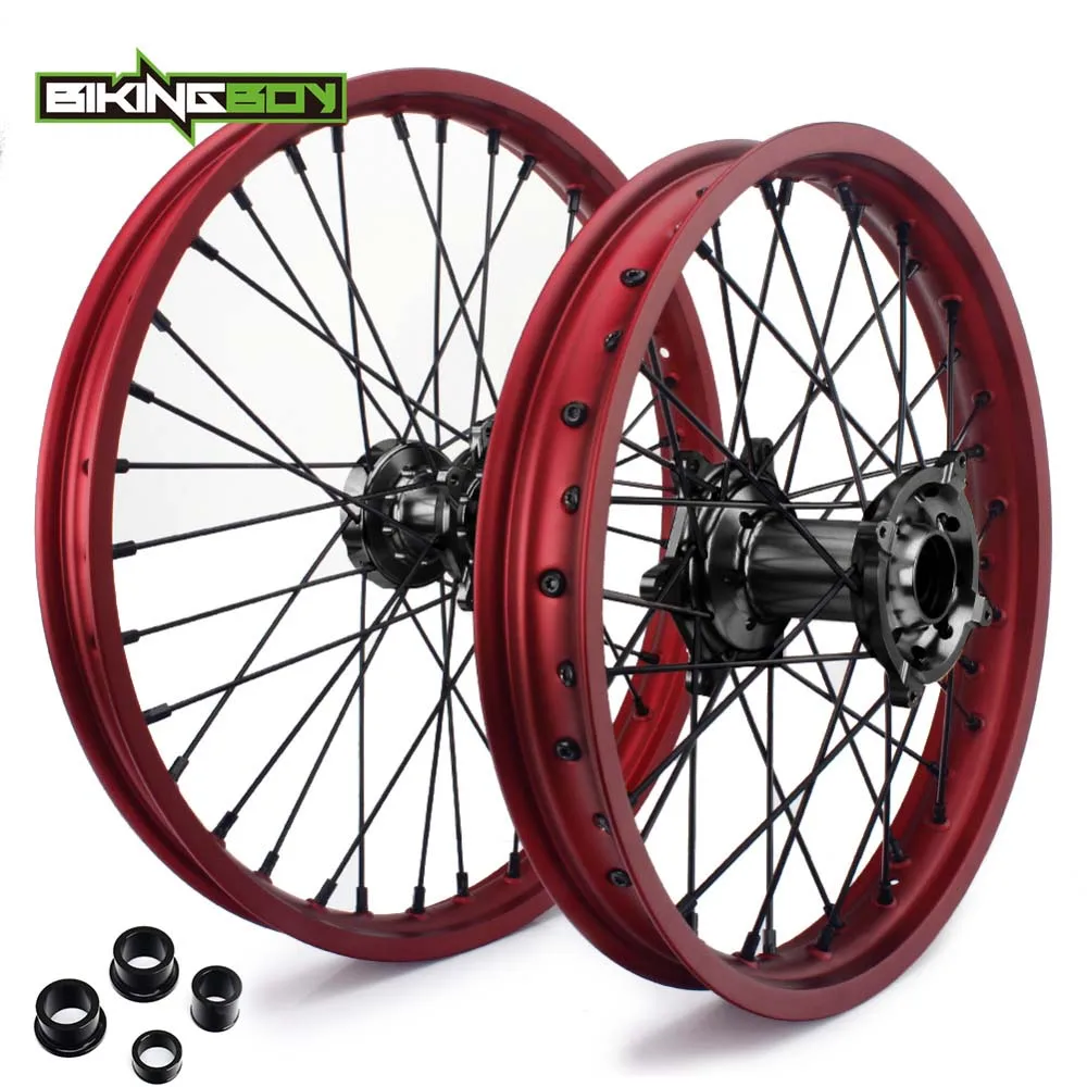 21 19 Red Black BIKINGBOY 2" /19"/1" передние задние колеса диски ступицы для Honda CRF 250 R 2004-2013 CRF 450 R 2002-2012 CR 125 250 R 2002-2013 - Цвет: 21 19 Red Black