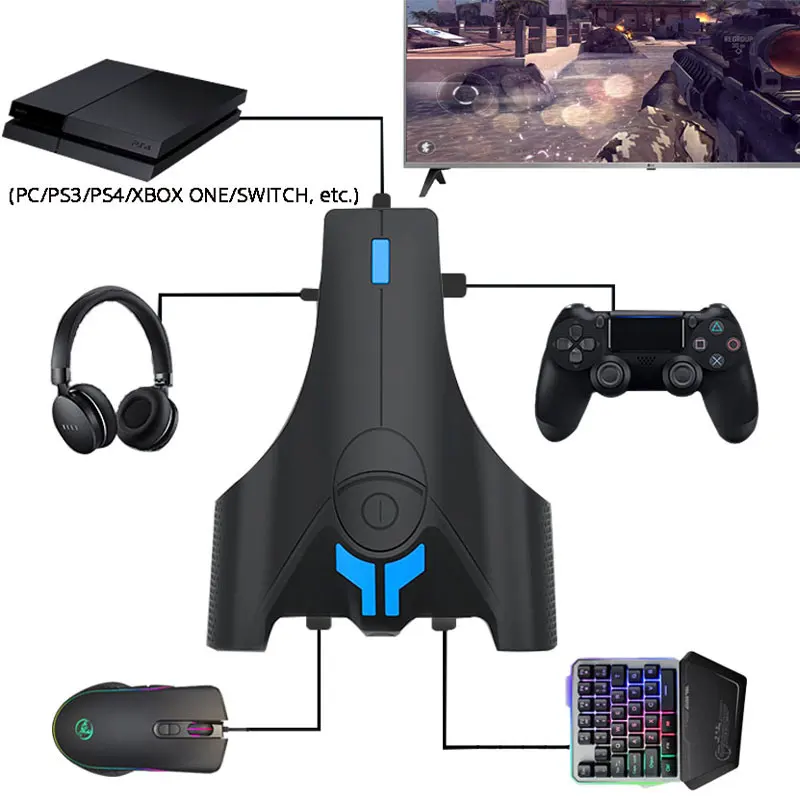  For PS4 Xbox One Switch Keyboard Mouse Adapter Support 3.5MM Headphone Jack Custom Button Controlle