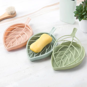 

Multi-functional Drain Plastic Bathroom Leaf Shape Dish Soap Box Creative Soap Box Double-layer Design Hollowed Out Leaves