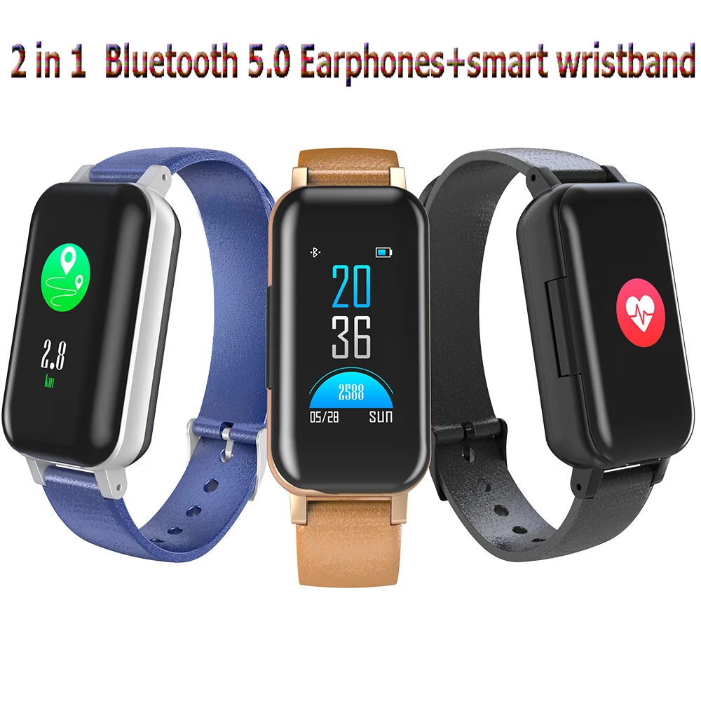 

2 In 1 Wireless Bluetooth 5.0 Earphones+wristband LCD Panel Waterproof Smart Bracelet Multifunction with 130mAh