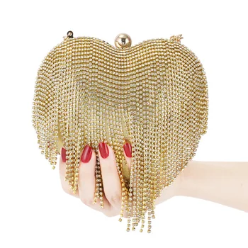 

MONNET CAUTHY New Arrival Evening Bags Luxury Diamond Tassel Wedding Party Banquet Peach Heart Clutch Bag Black Gold Silver Bags