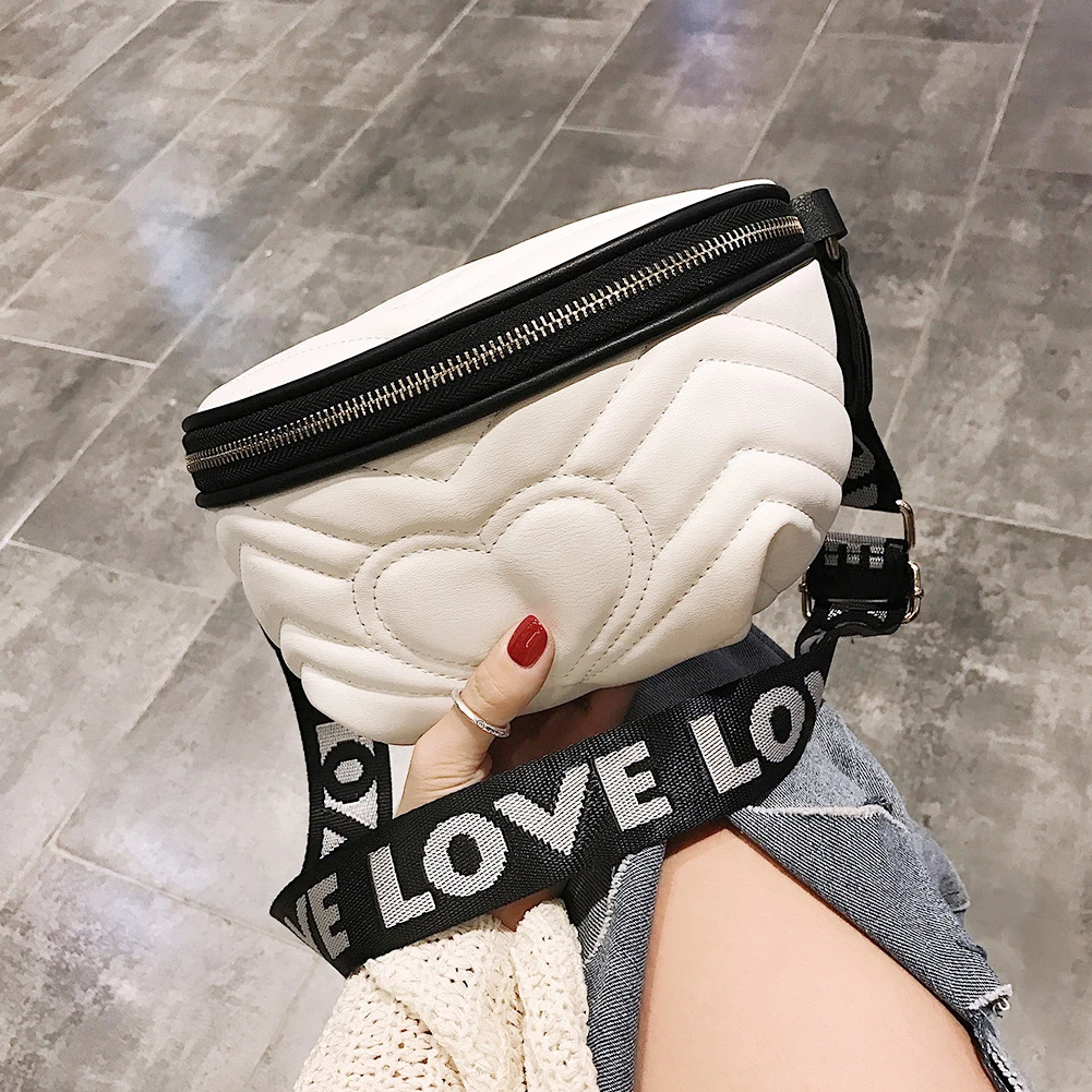 Riñonera PU con decoración de corazón de amor para mujer, bolso de hombro cruzado de lona, a la moda, Color sólido|Riñoneras| - AliExpress