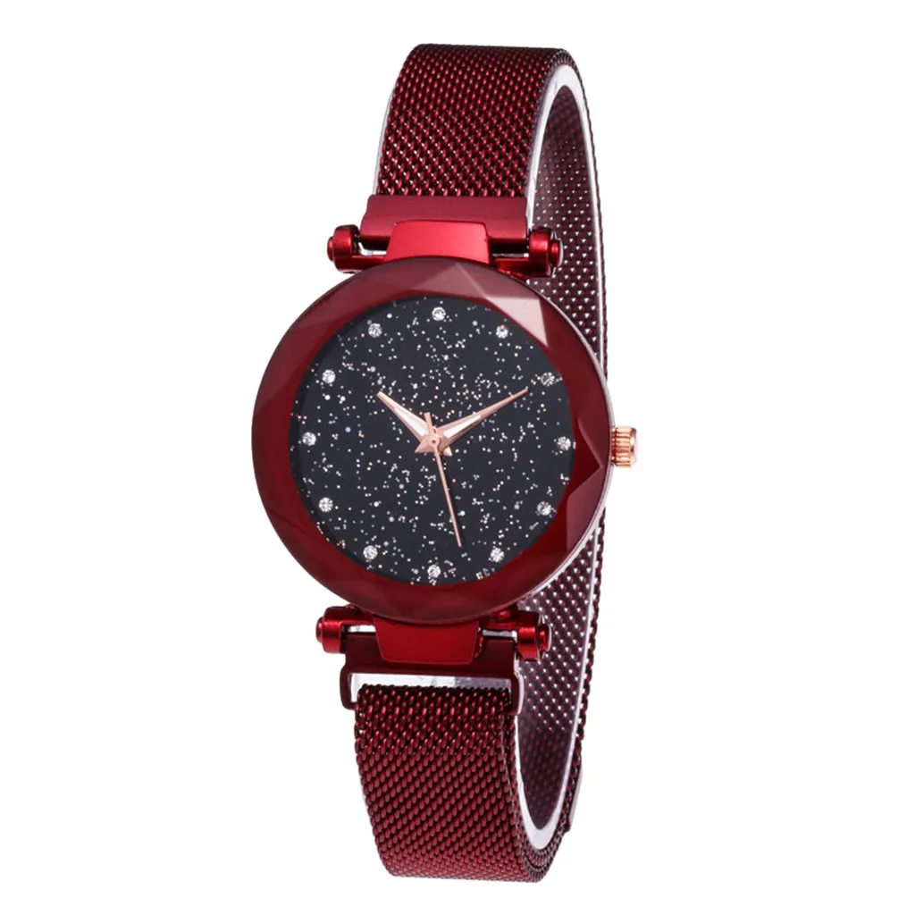 Модные часы для женщин Простые Романтические Звездные небесные наручные часы с магнитом и камнем Милан часы с ремешком-сеткой Reloj mujer часы W2
