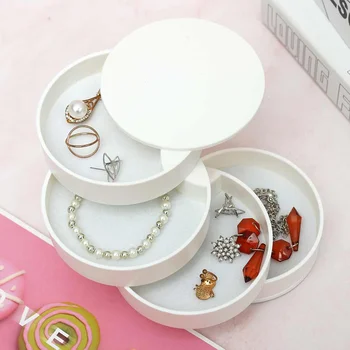 

4 Layers Jewelry Storage Box 360 Degrees Rotary Holder Jewelry Organizer for Earrings Rubber Band Bracelet Small Items Organizer