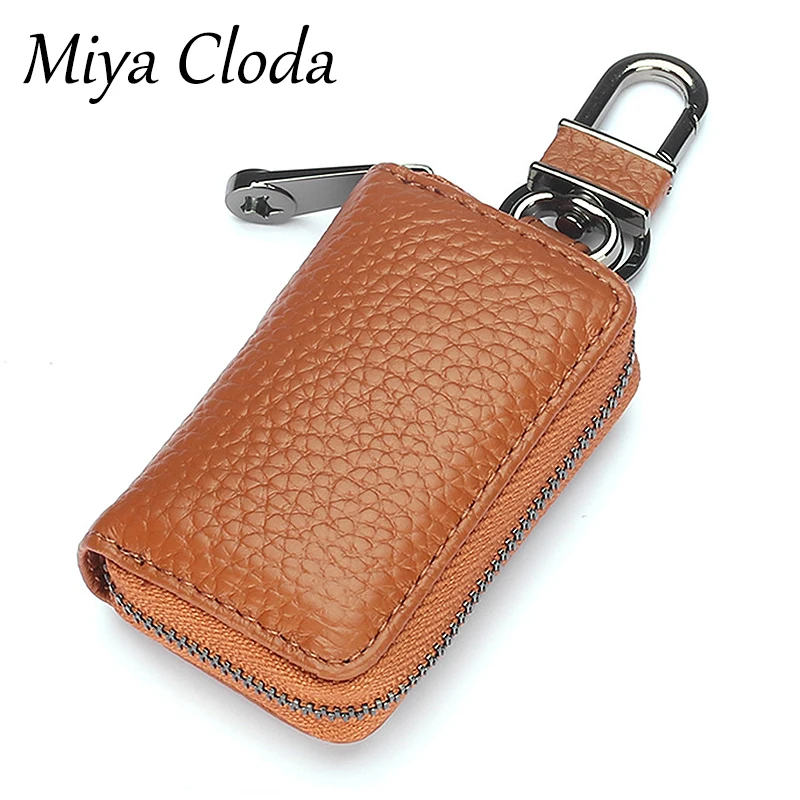 

Car key case men's mini leather car key holder zipper key case leather keychain