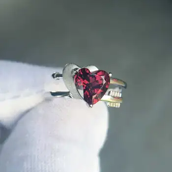 

CSJ Elegant Natural Red Garnet Rings Sterling real 925 Silver Gemstone 7mm Fine Jewelry Women Lady Wedding Party Gift