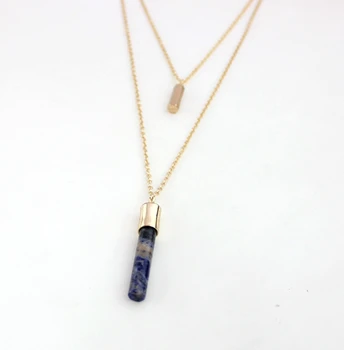 

BOROSA Gold Natural Stone Column Layer Necklace Gold Chains Metal Tube Rose Crystal Quartz Pendant Necklace for Women WX1710