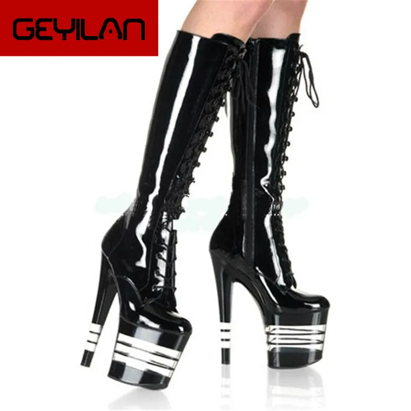

The women's shoes with a new style of 20cm spray are worn on the knee boots, high spring sexy round head and dancing shoes