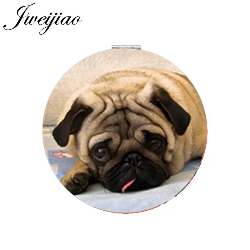 

Youhaken Pug Dogs Art Photo Mini Makeup Mirror moive Pet Dog Folding 1X/2X Magnifying Portable Round Hand Compact Mirrors Gift