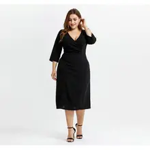 Plus-size Women Office Lady Commute Skinny Fashion Dress 2021 The New Listing Black Skirt With Deep V-neck
