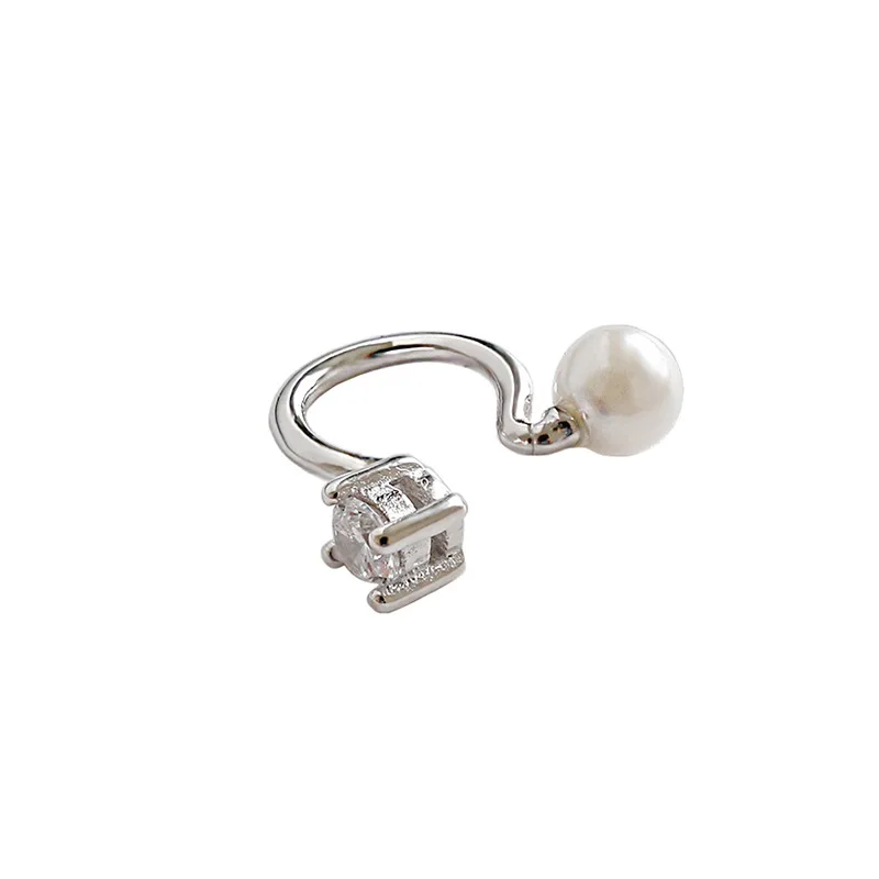 Серьги Клипсы из серебра 925 пробы с белым фианитом и жемчугом 1 шт.|Серьги-клипсы| |