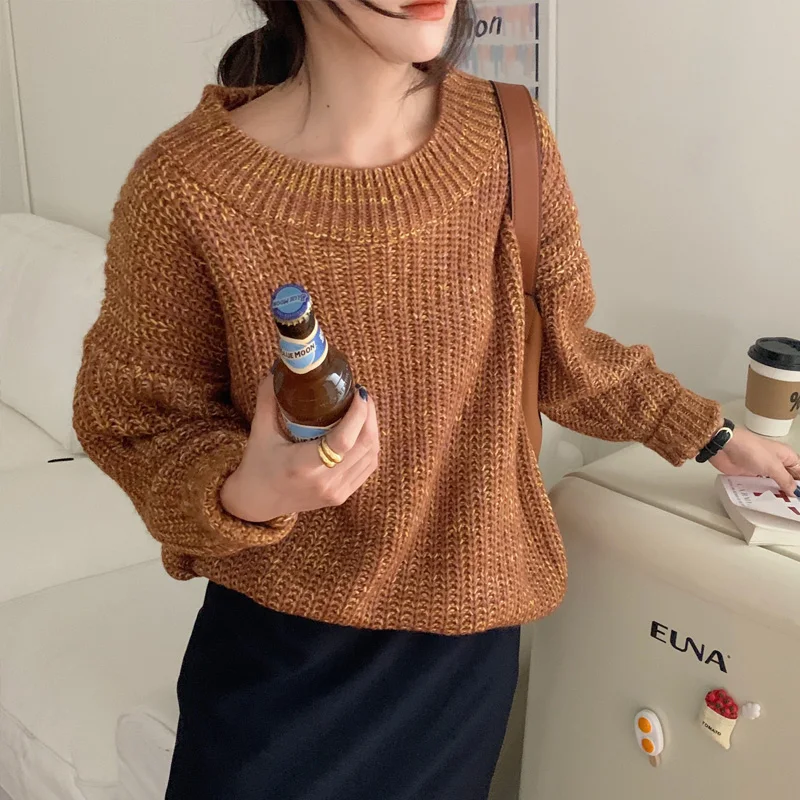 Женские зимние сапоги в винтажном стиле Цвет хаки свободные вязаные