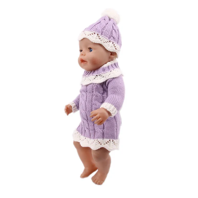 Кукольный свитер комплект одежды = шляпа+ Платья-свитеры для 18-дюймовые с капюшонами в американском и 43 см для ухода за ребенком для мам для новорожденных нашего поколения на Рождество и день рождения для девочек игрушка