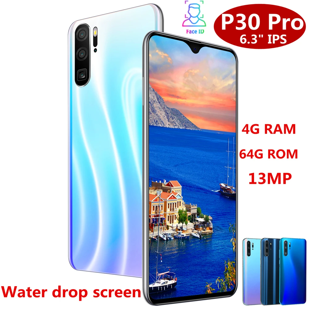 P30 Pro 6," экран капли воды четырехъядерный смартфон 4 грамма 64 Гб ПЗУ 13 МП распознавание лица разблокированный android celular Мобильные телефоны по всему миру