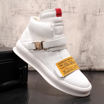 

Men Fashion High Top Increase in the thick bottom Sneakers Spring Autumn Casual High Shoes Men Leather Boots Microfiber Shoes