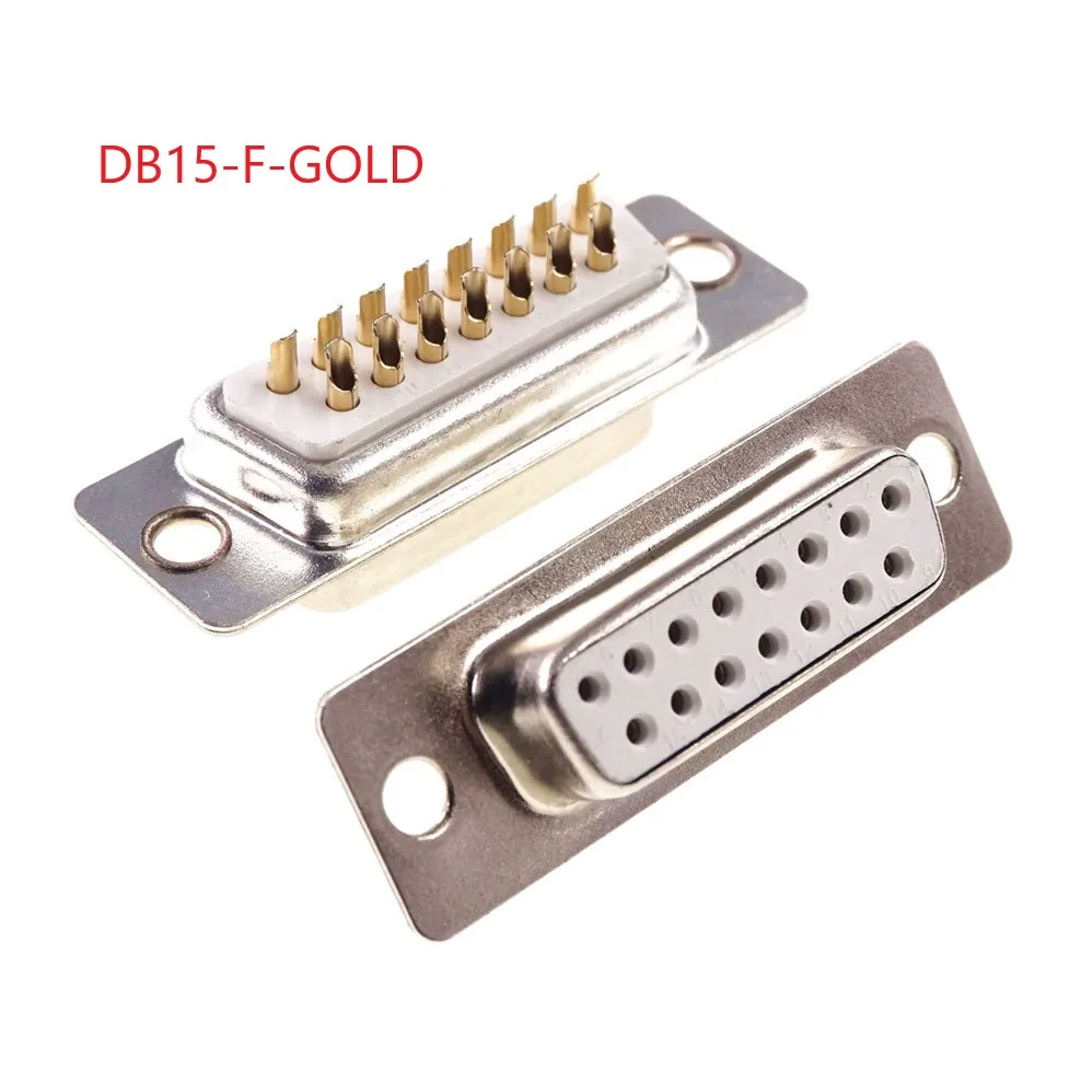 

20Pcs D-SUB Connector 15 Position Receptacle Socket Solder Wire Type Parallel Port Connector 15 Pin Gold Machined Pins 2 Row