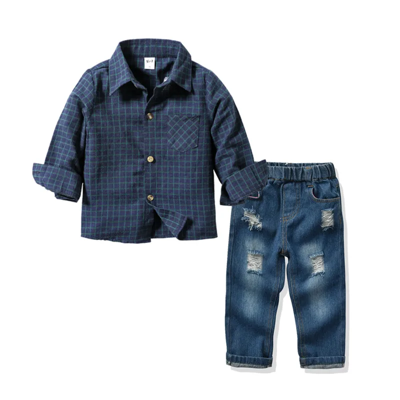

2-7 Years Clothes Suit for Boys Set Hole Jeans with Shirt Suit Kids Dress Suit for Baby Children Clothing Set