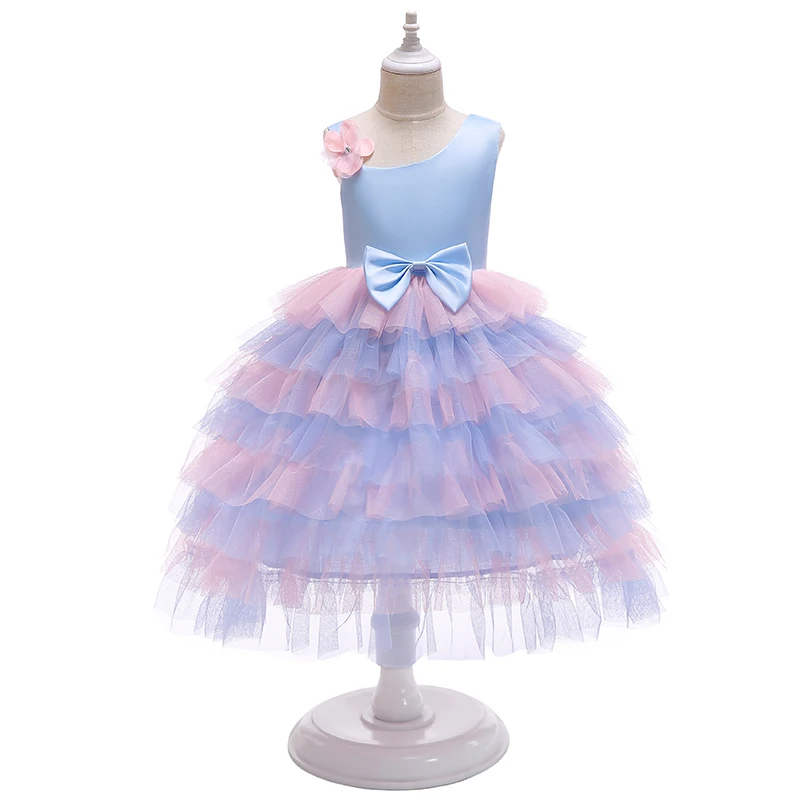 Детское элегантное Сетчатое платье с цветочным рисунком для От 3 до 8 лет девочек; детское платье принцессы без рукавов с бантом на свадьбу; детская одежда на заказ