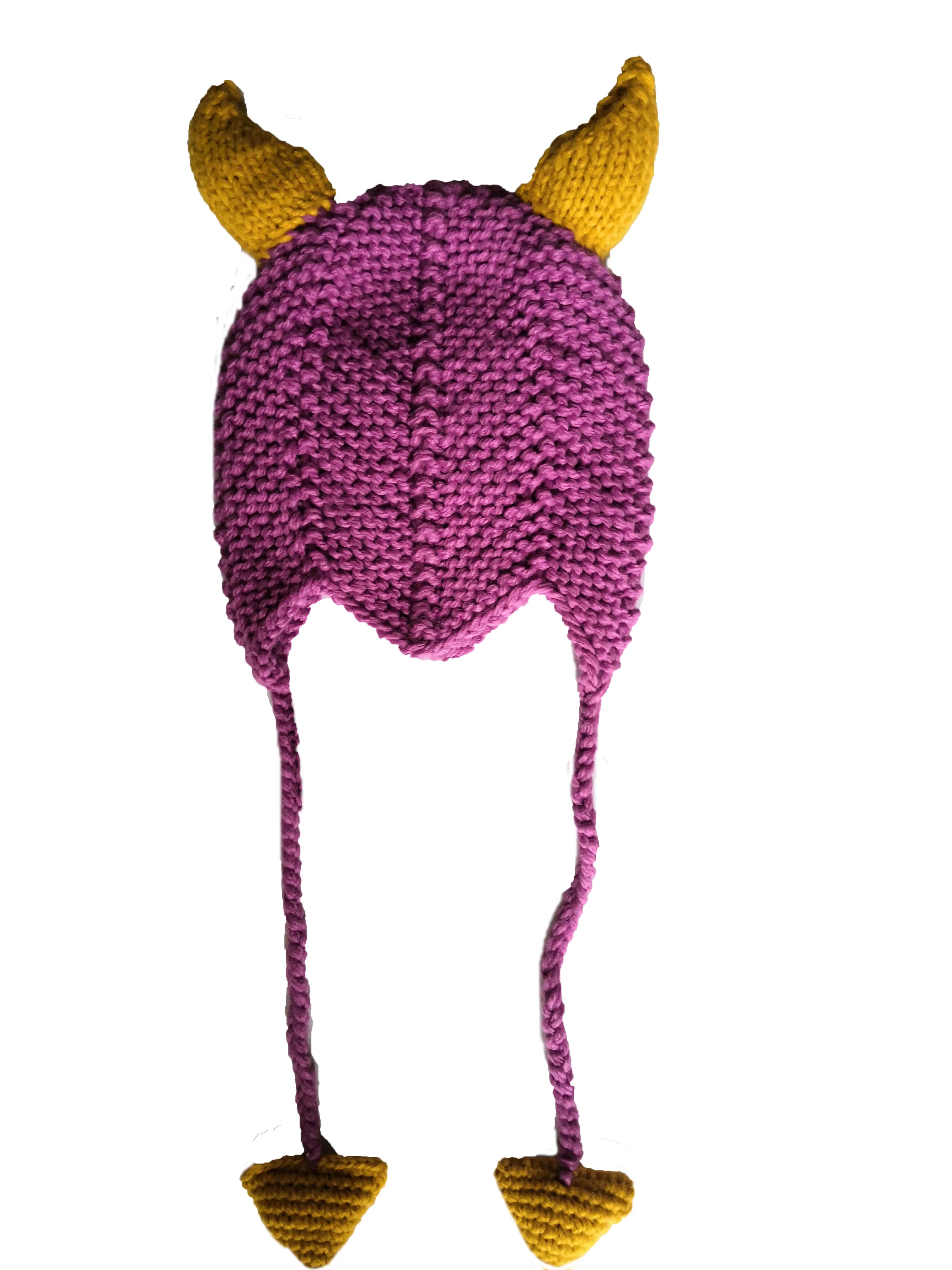 Yellow Purple BomHCS с сердечками и кисточками, шапка на Хэллоуин, шапки с рогами, зимняя теплая вязаная шапка, Рождественский берет, шапка-ушанка - Цвет: Yellow Purple